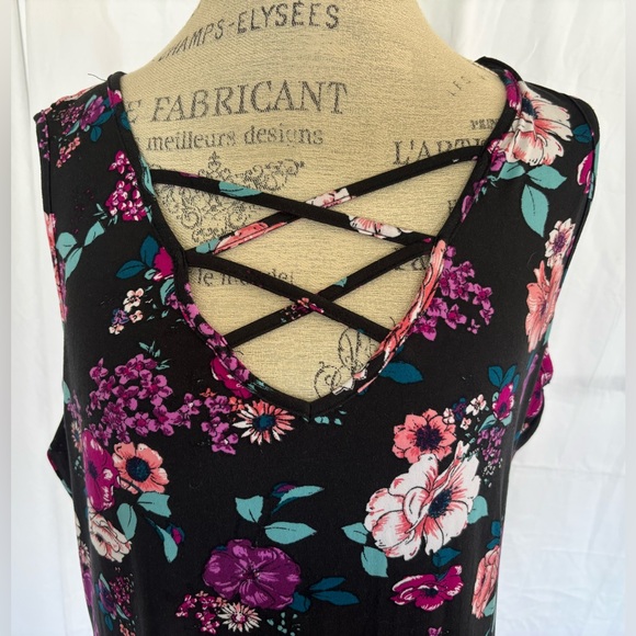 Kristin Nicole Women’s Criss Cross Sleeveless Maxi Dress in Black Floral Sz 3X - Picture 2 of 5